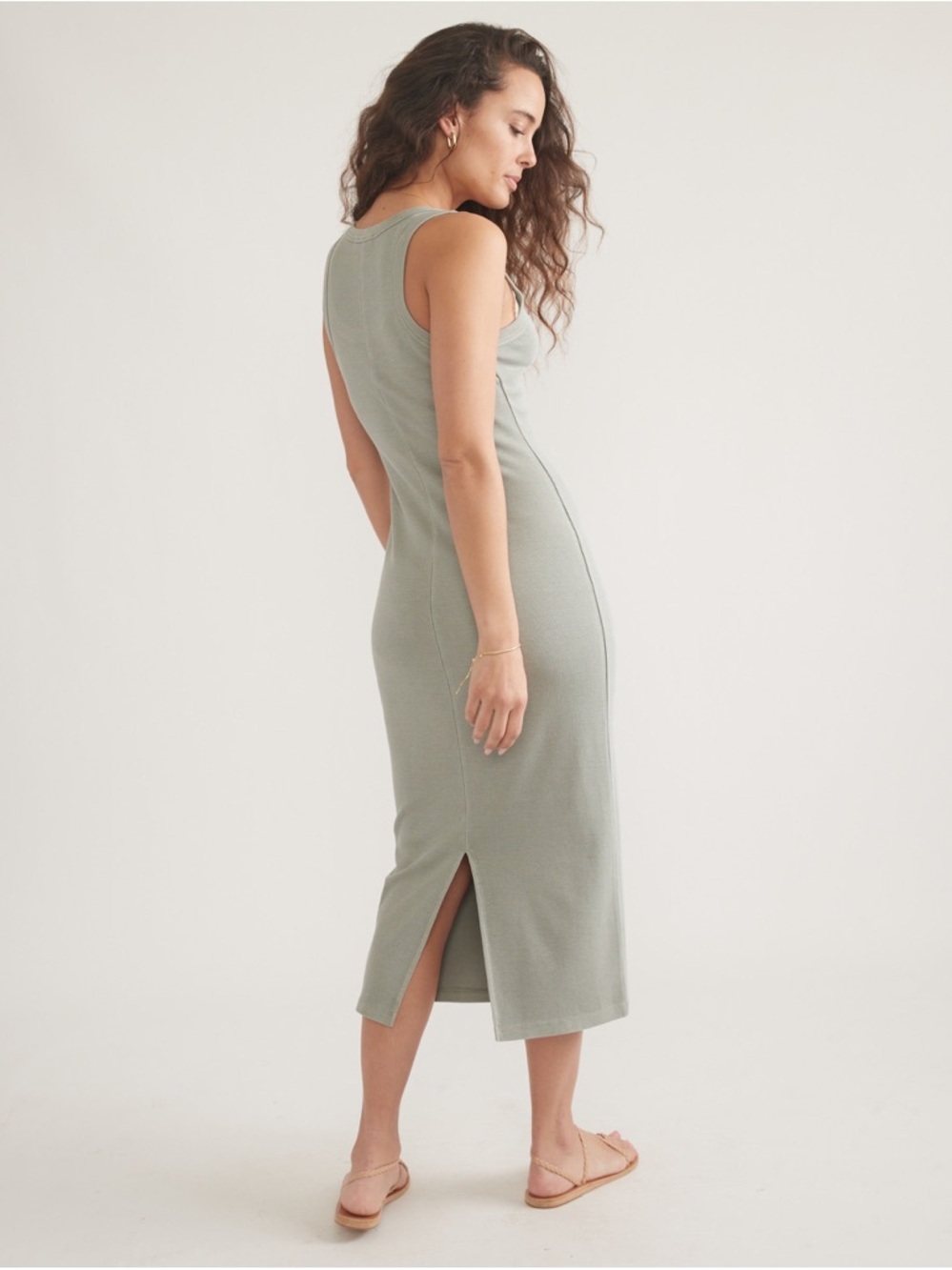 Marine Layer Lexi Rib Sun-In Dress Sage Green Midi Summer - Size XL Cotton Modal - Picture 2 of 10